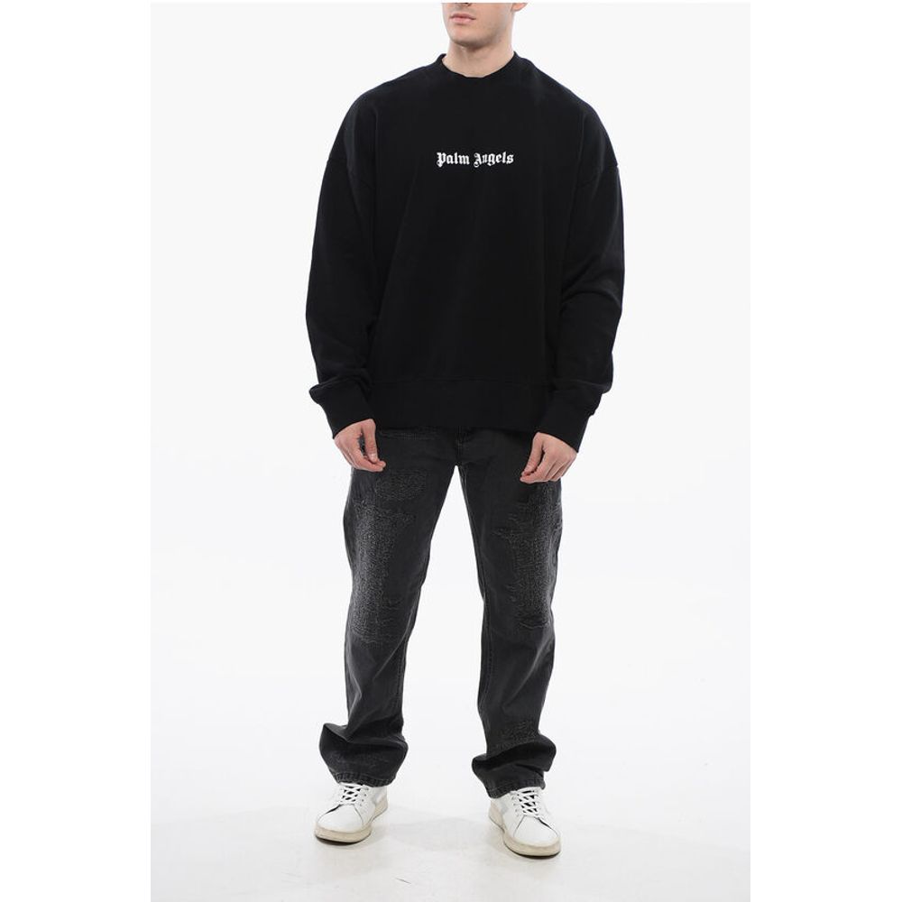 Palm Angels Logo Print Brushed Cotton Crewneck Sweatshirt