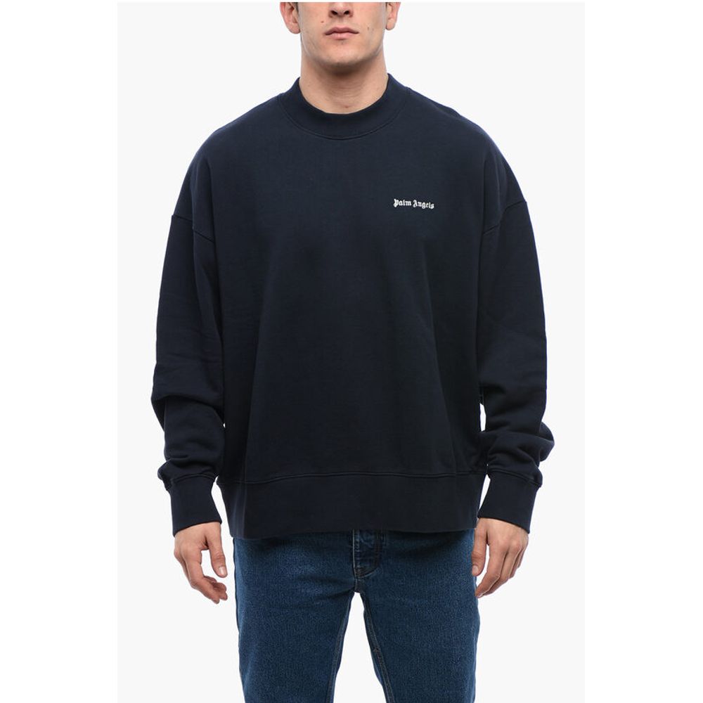 Palm Angels Crew Neck Brushed Cotton Sweatshirt with Embroidered Logo