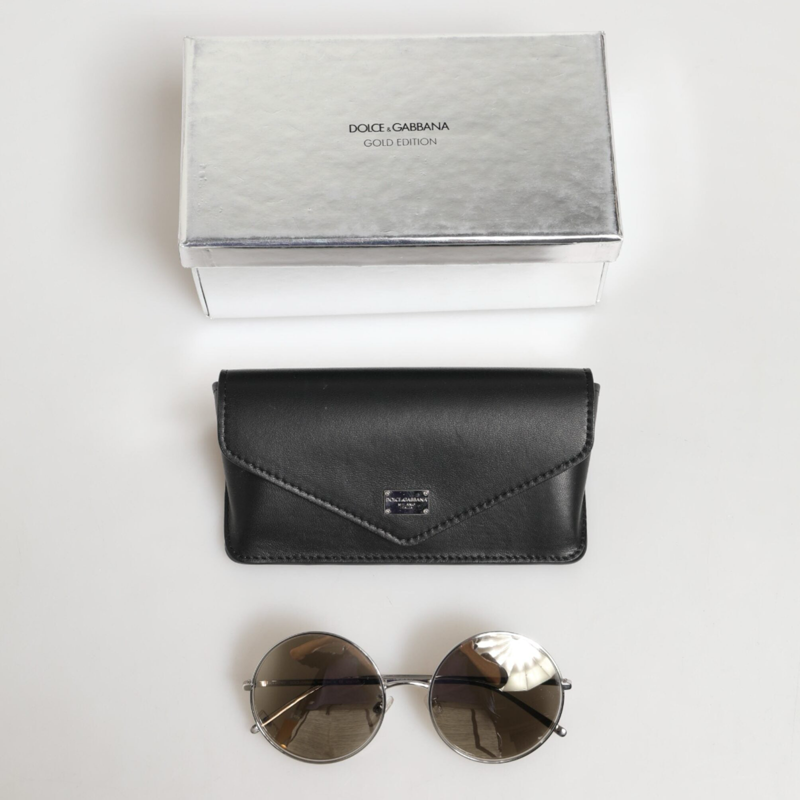 Dolce & Gabbana Silver Metal Round Shades Sunglasses