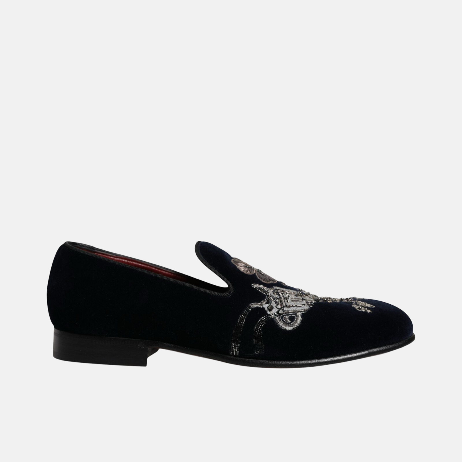 Dolce & Gabbana Black Velvet Floral Gun Men Loafers A50001 AE134 Medial View