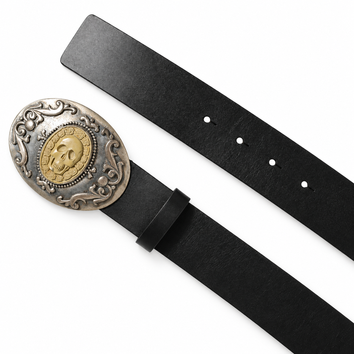 Dolce & Gabbana Black Leather Ornate Metal Buckle Men Belt
