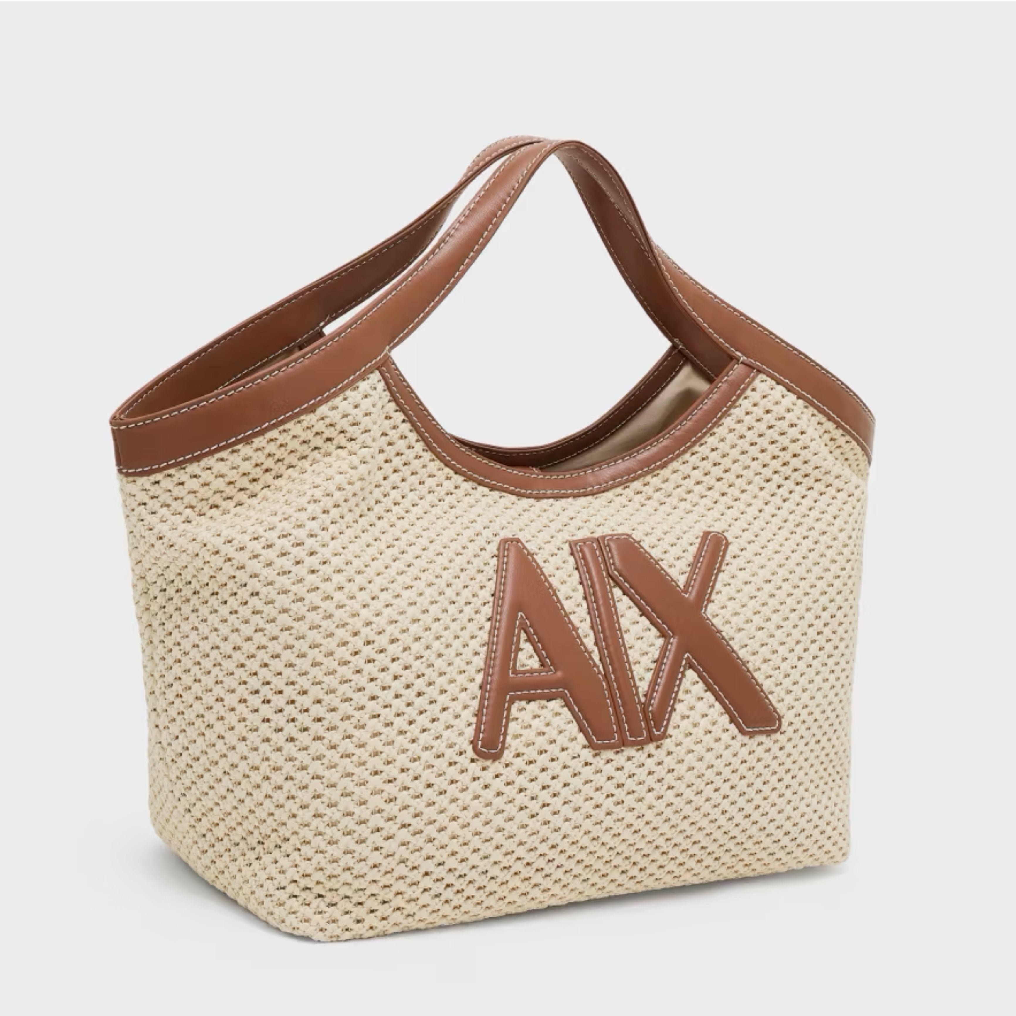 Дамска лятна плетена чанта Women’s woven fabric handbag Armani Exchange
XW000410 AF12591 M1047 Beige/Brown Angled view