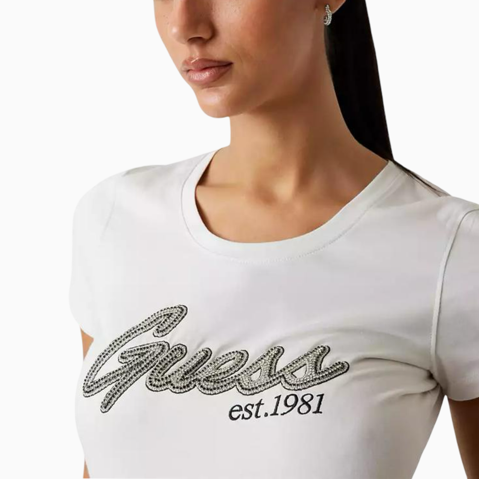 Дамска бяла тениска Guess T-shirt W5YI16 J1314 Close-Up
