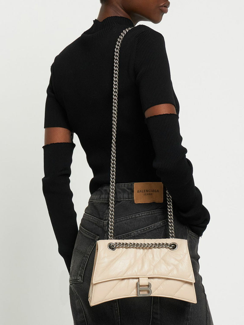 Дамска чанта Balenciaga Small Crush Bag in Beige with Chain