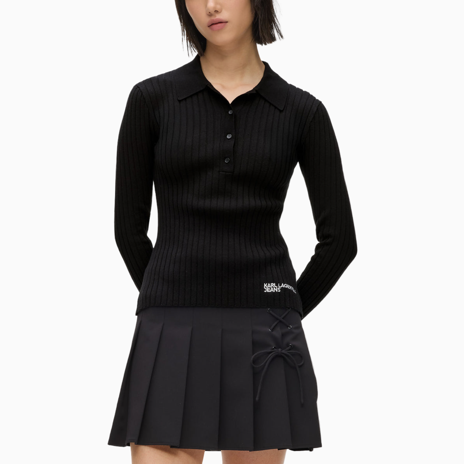 Дамска поло тениска Karl Lagerfeld Jeans Women Knitted Polo B1W18026 999 Front View