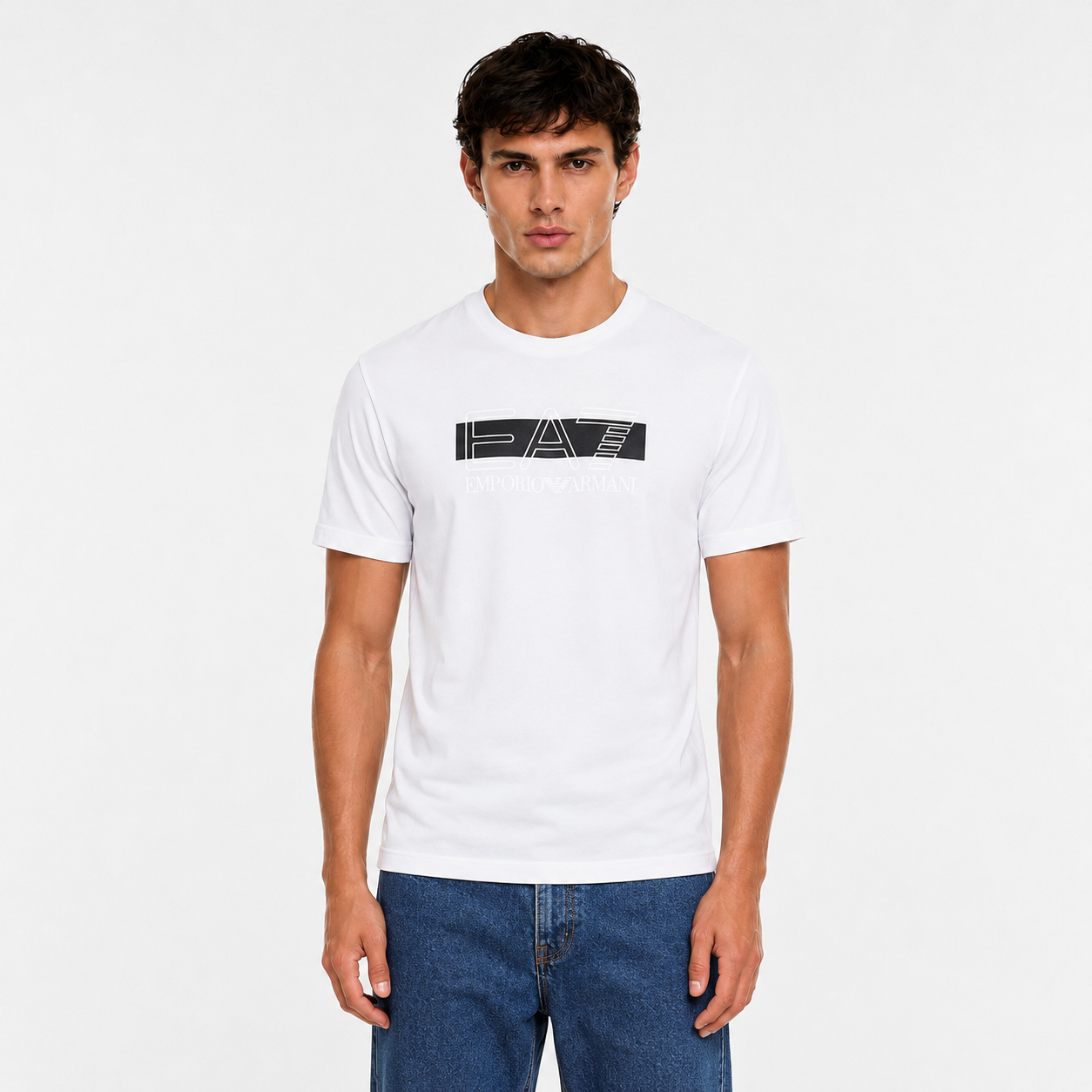 Мъжка бяла тениска EA7 Emporio Armani Men T-shirt 7M002415 AF10375 MC003 Front View
