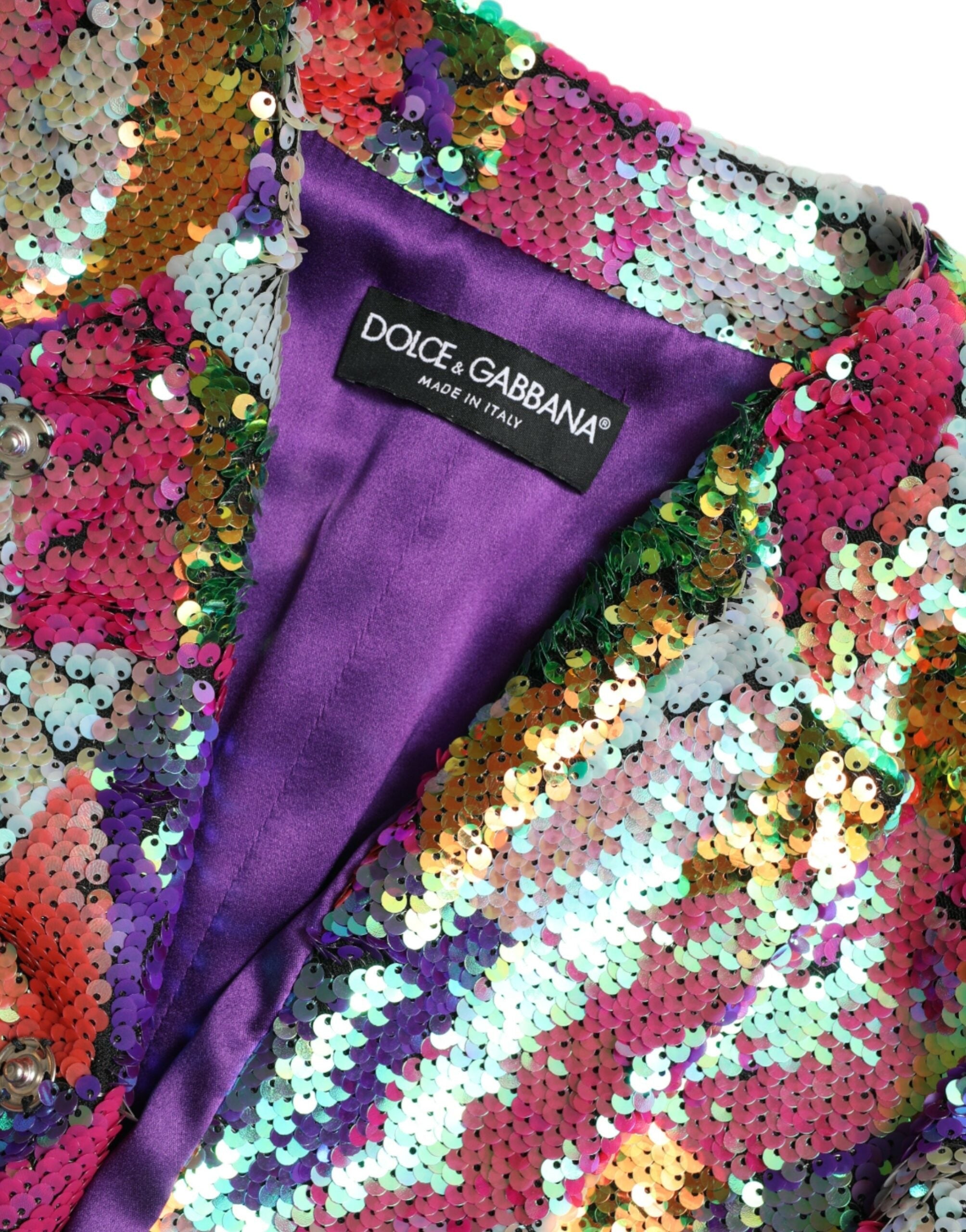 Дамско луксозно дълго многоцветно палто от пайети с подплата DOLCE & GABBANA Women’s Luxury Multicolor Sequined Long Coat
