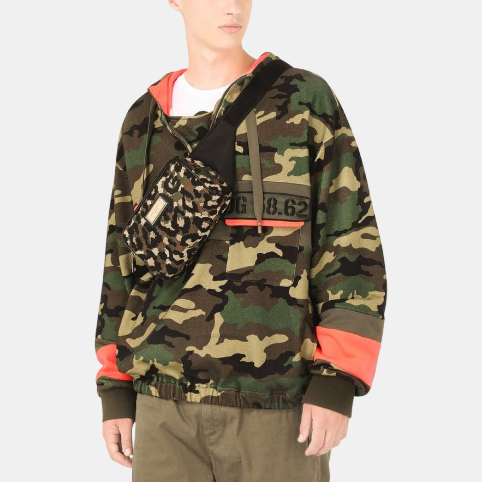 Dolce & Gabbana Camouflage Jacquard DG Logo Waist Bag BM2036 AQ755 8B015 Model View