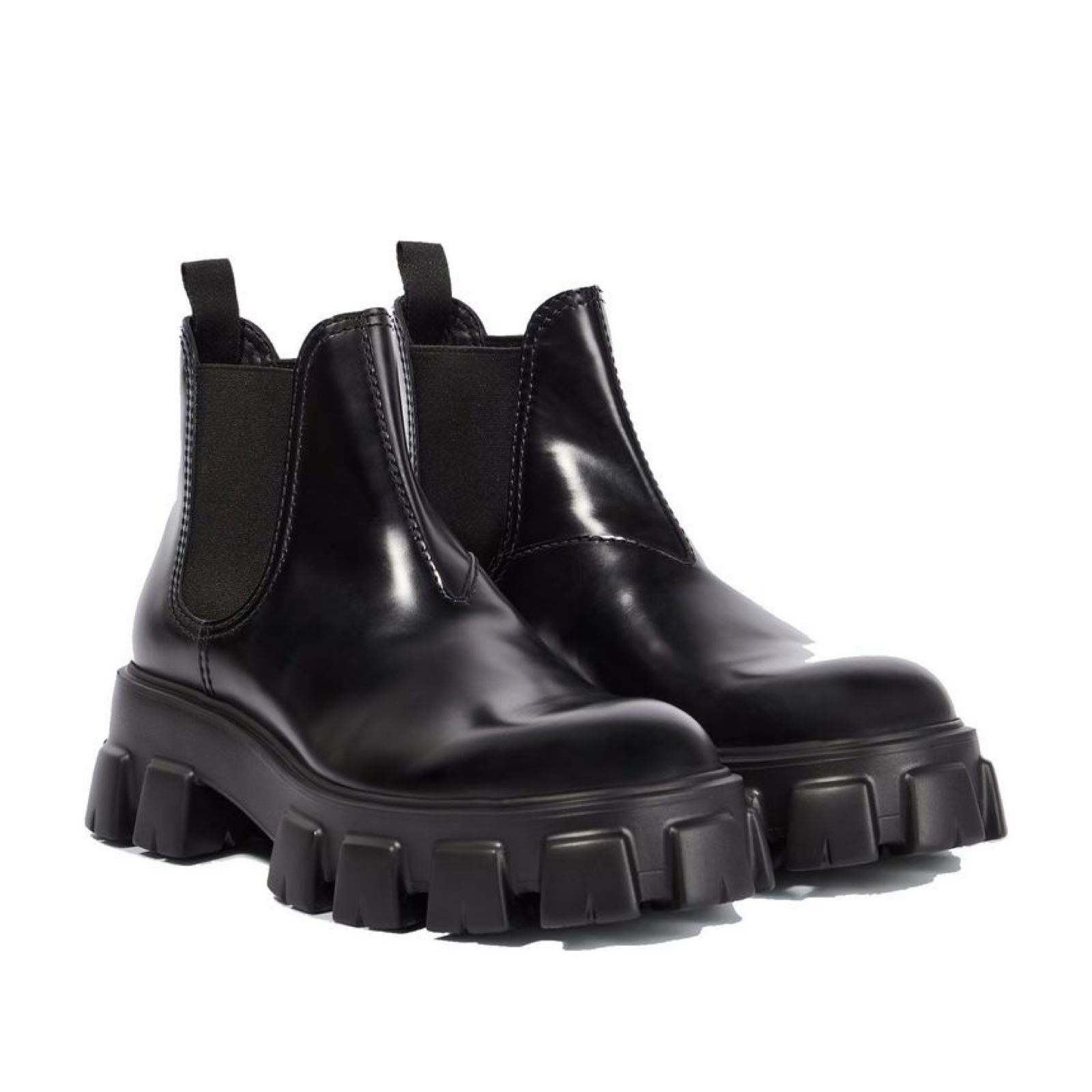 Prada Monolith Leather Ankle Boots Lateral View