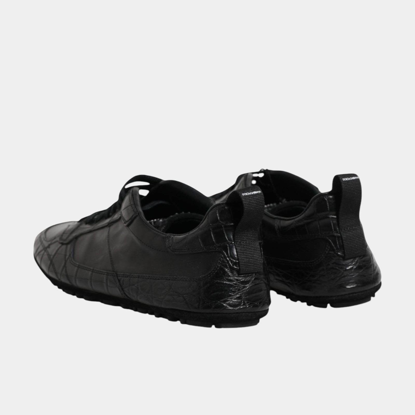 Dolce & Gabbana Black Caiman Leather Men Sneakers Heel View