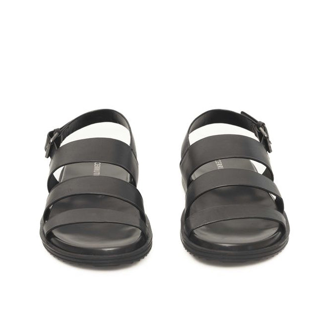 Мъжки сандали Cerruti 1881 Black Leather Men Sandal Front View