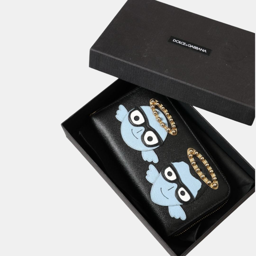 Мъжко клъч портмоне Dolce & Gabbana Black Blue Leather #DGFAMILY Zipper Continental Men Wallet