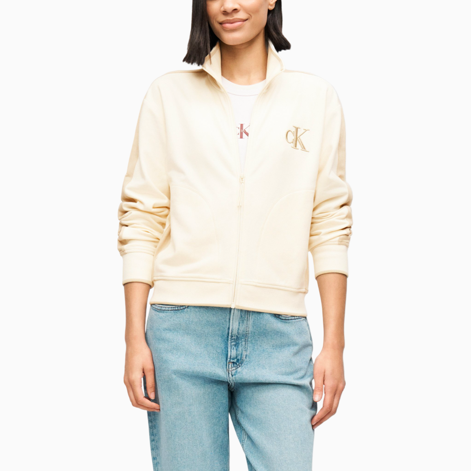 Дамски бежов суичър Calvin Klein Jeans Women Sweatshirt LV047E226G Front View