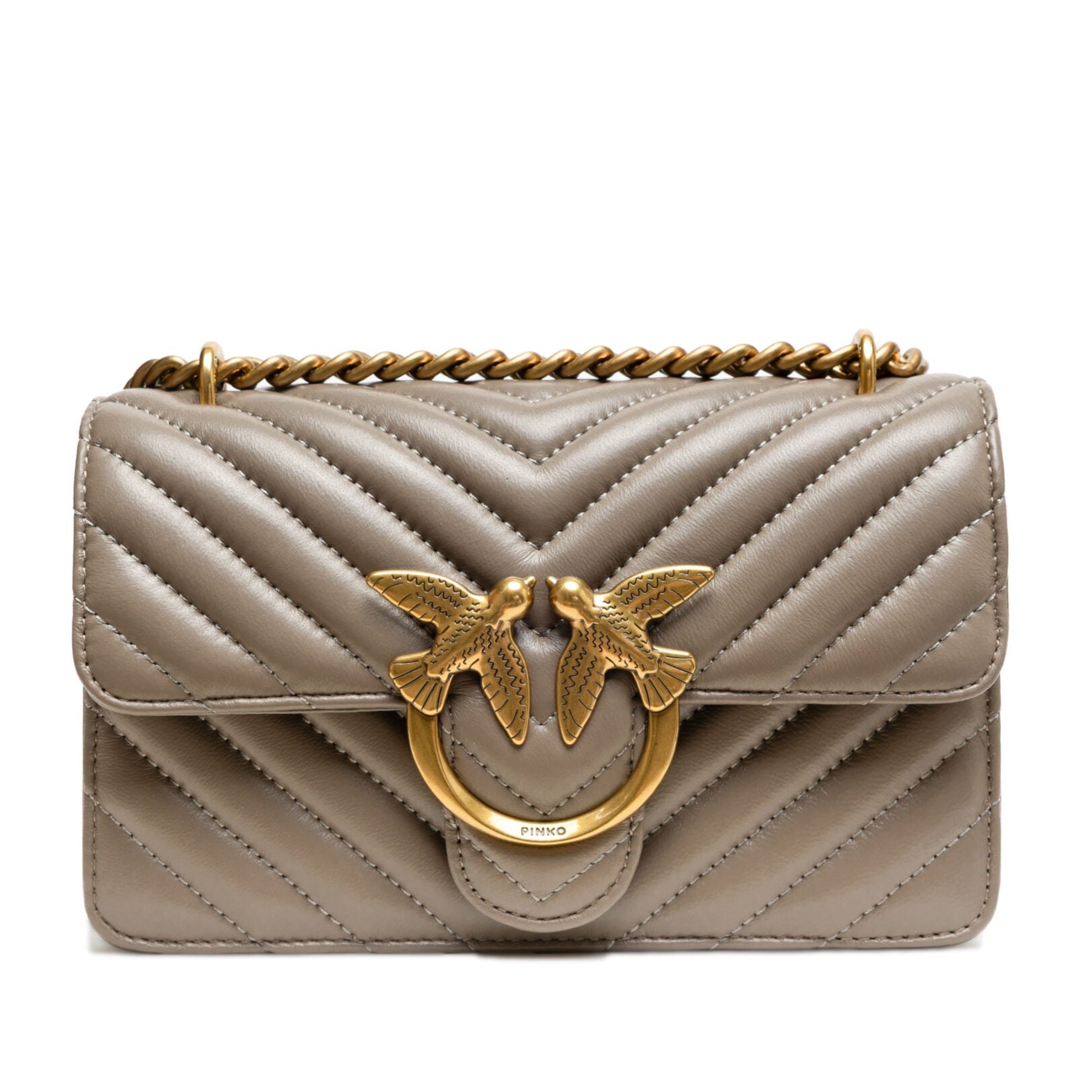 Дамска чанта Women’s shoulder bag PINKO Love One Mini Chevron 100074 A0GK I68Q Beige front view
