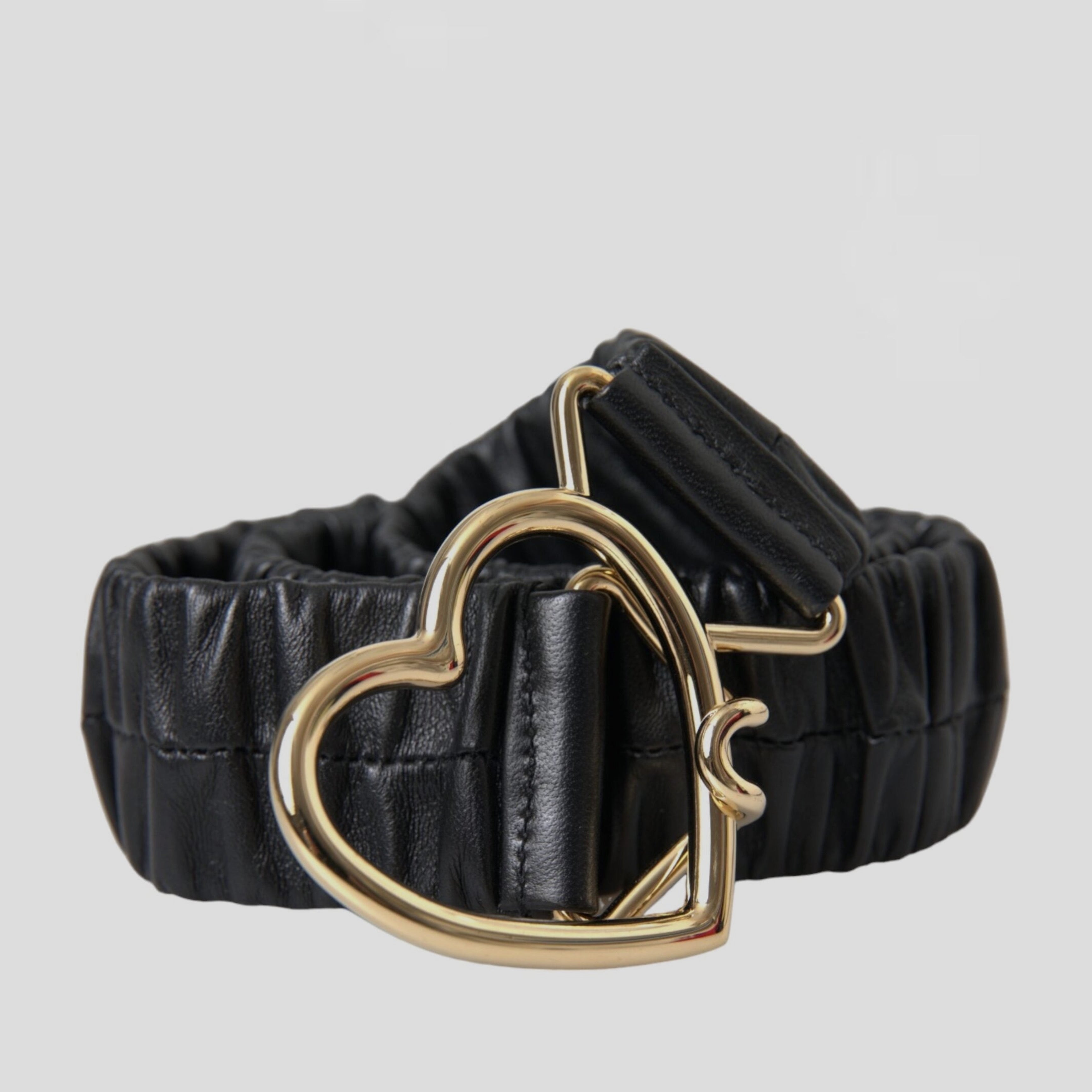 Дамски луксозен кожен колан с катарама във формата на сърце DOLCE & GABBANA Women’s Luxury Black Leather Gold Heart Metal Buckle Belt