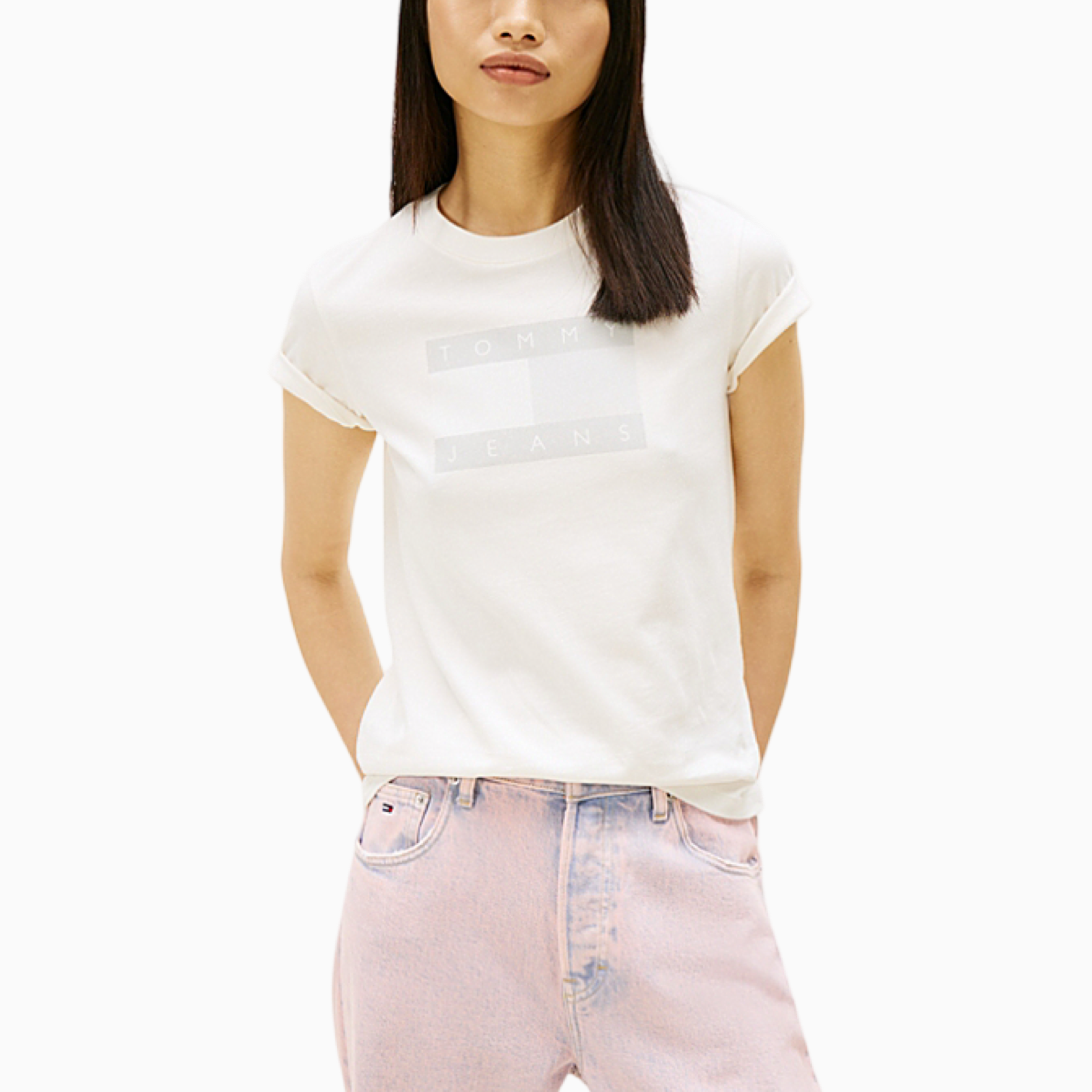 Дамска бяла тениска Tommy Hilfiger Jeans Women T-shirt DW0DW22562 0K9 Front View