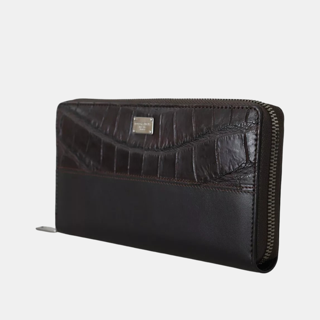 Кафяво клъч портмоне Dolce & Gabbana Brown Exotic Leather Continental Clutch Wallet