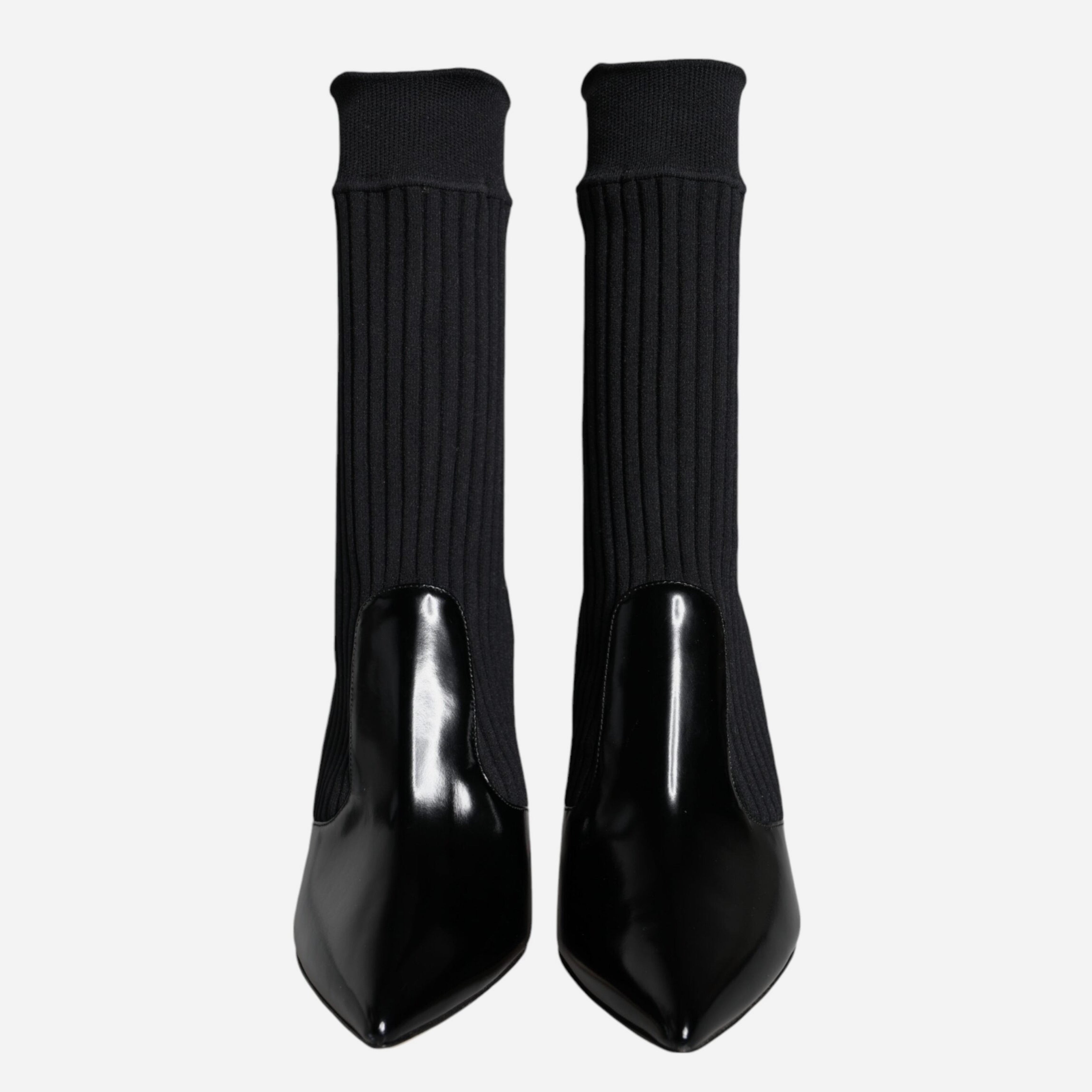 Дамски обувки на висок ток с чорап в черно DOLCE & GABBANA Women’s Black Stretch Stilettos Socks Booties