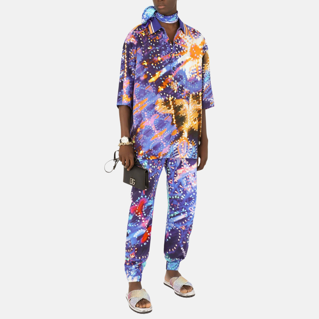 Мъжка поло тениска Dolce & Gabbana 
Illumination Print Cotton Polo