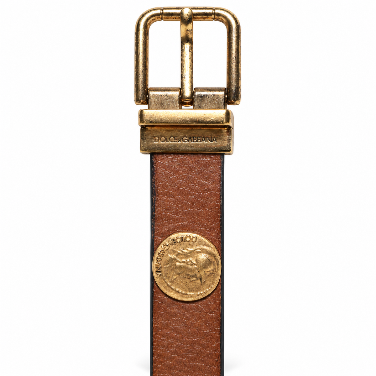 Dolce & Gabbana Brown Leather Gold Silver Coin Buckle Belt