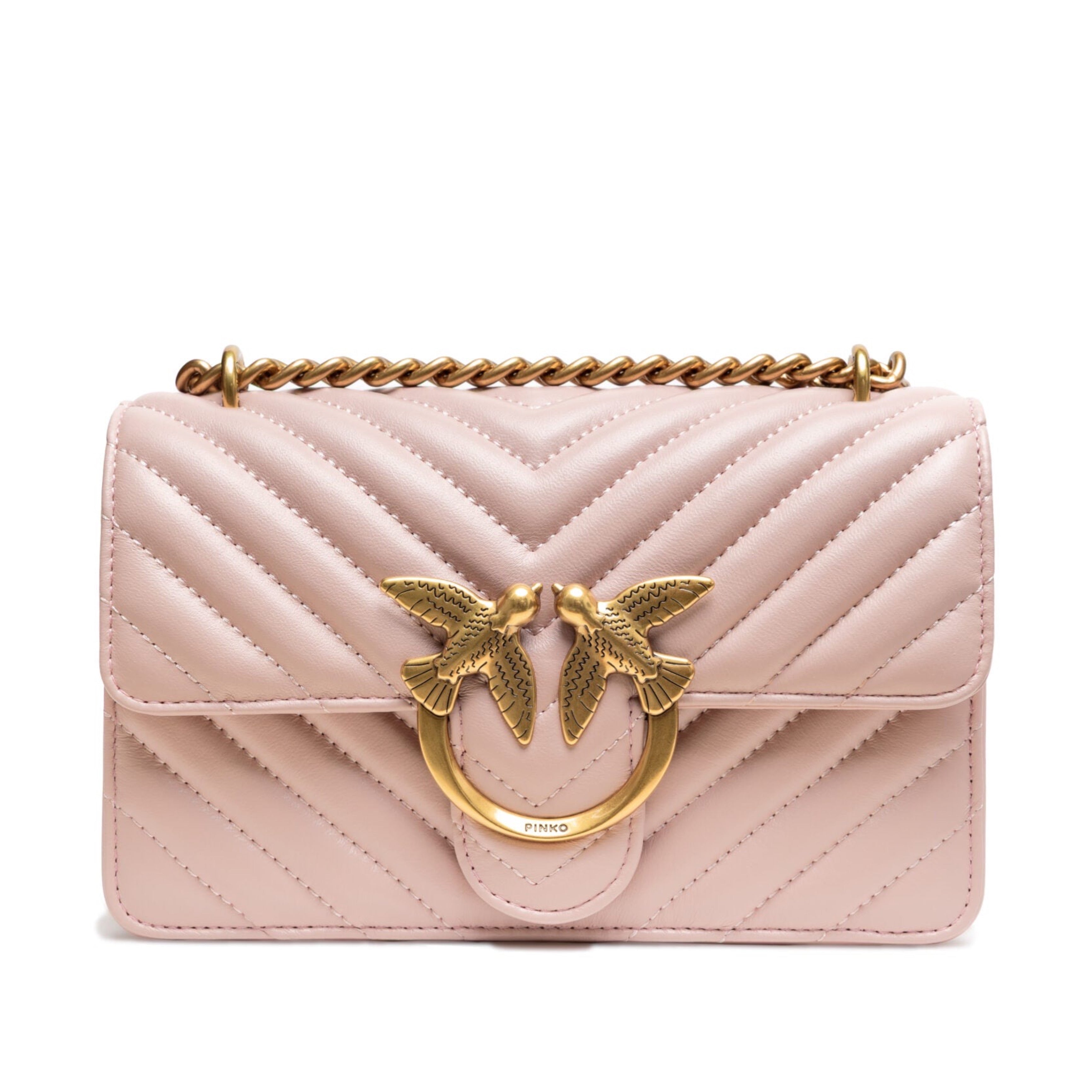 Дамска чанта Women’s shoulder bag PINKO Love One Mini Chevron 100074 A0GK O81Q Cipria front view