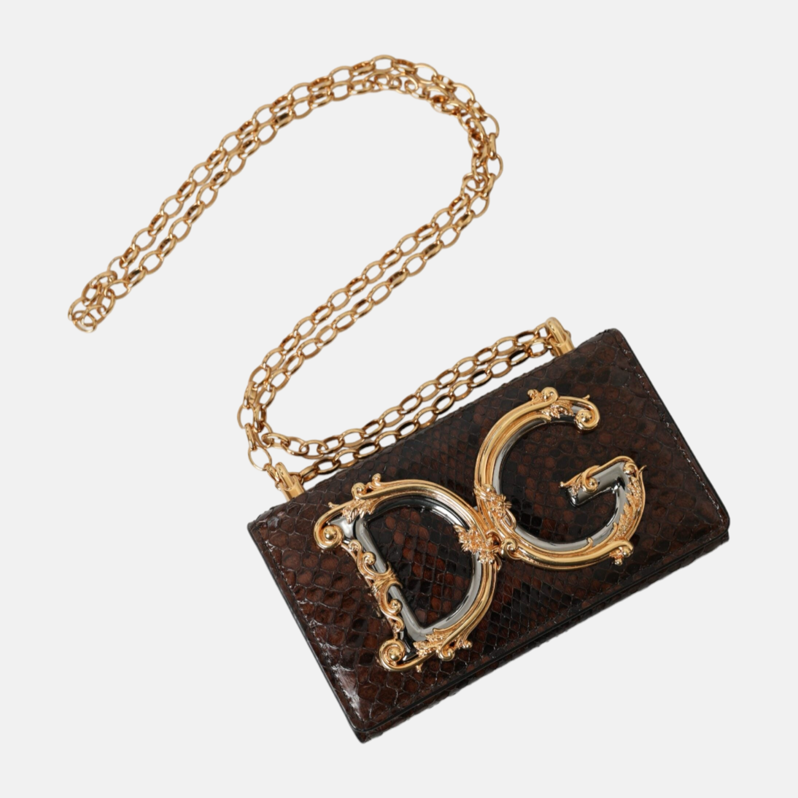 Dolce & Gabbana Brown Python Leather DG Girls Crossbody Phone Bag