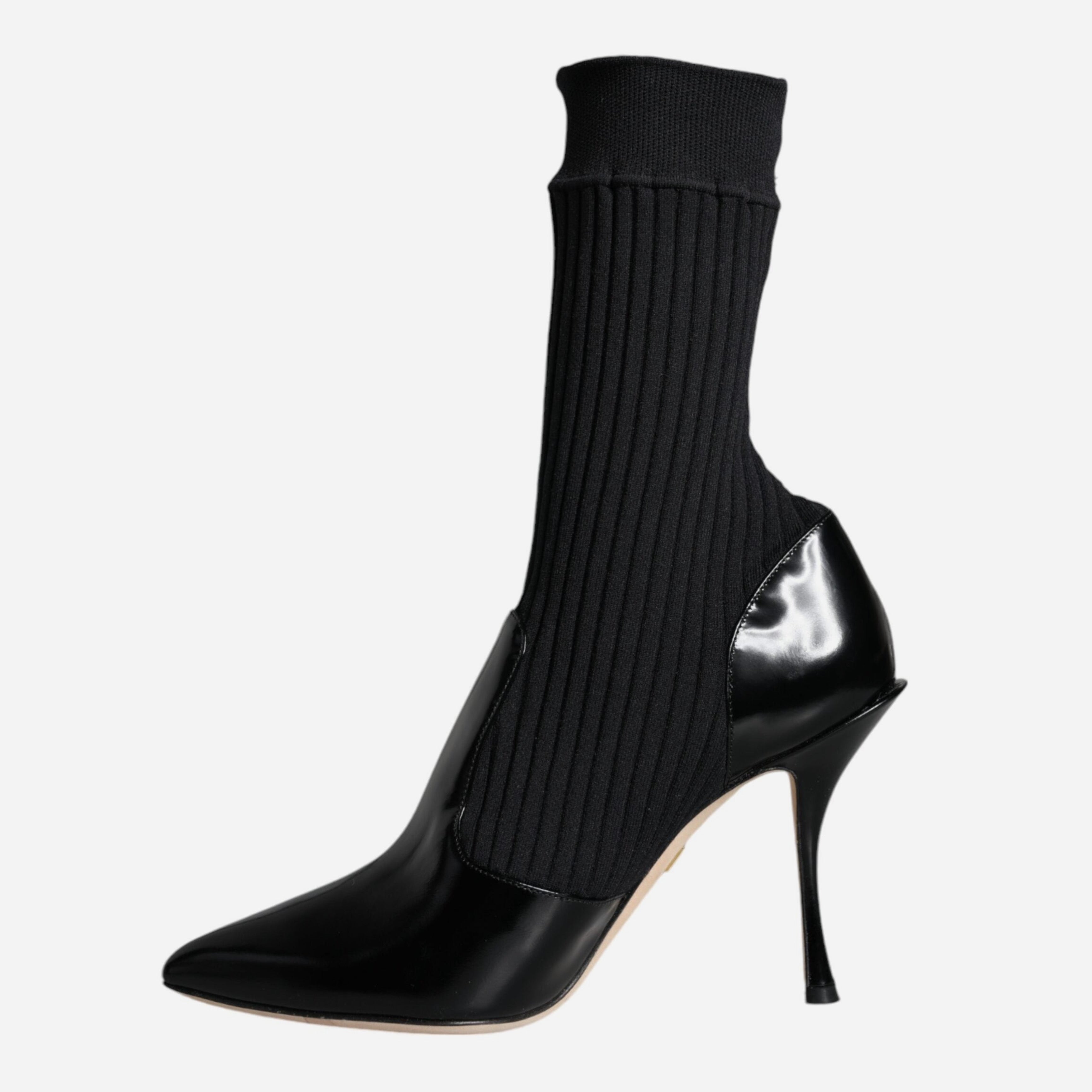 Дамски обувки на висок ток с чорап в черно DOLCE & GABBANA Women’s Black Stretch Stilettos Socks Booties