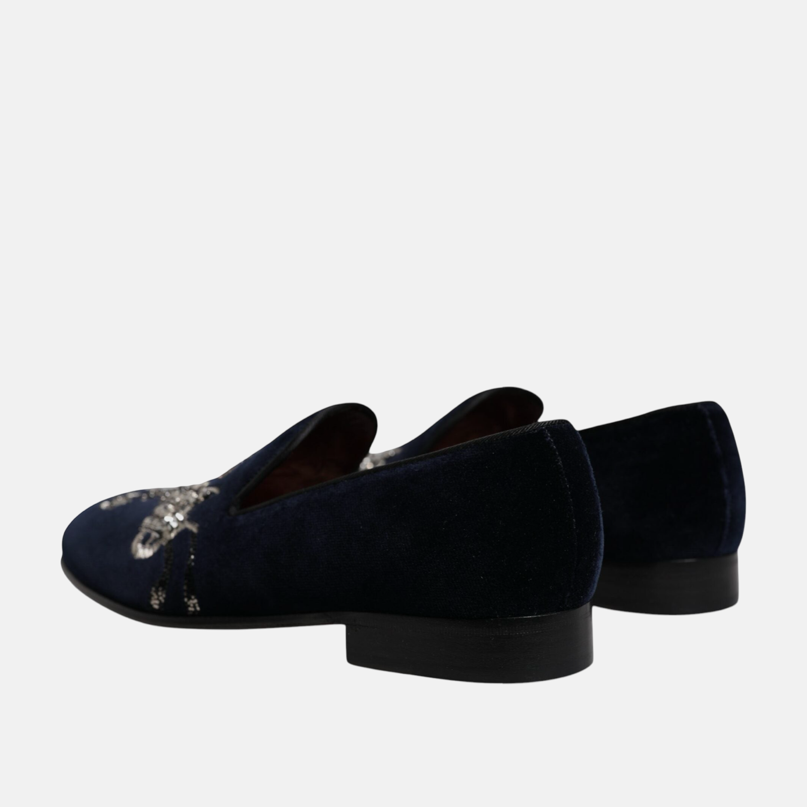 Dolce & Gabbana Black Velvet Floral Gun Men Loafers A50001 AE134 Medial View
