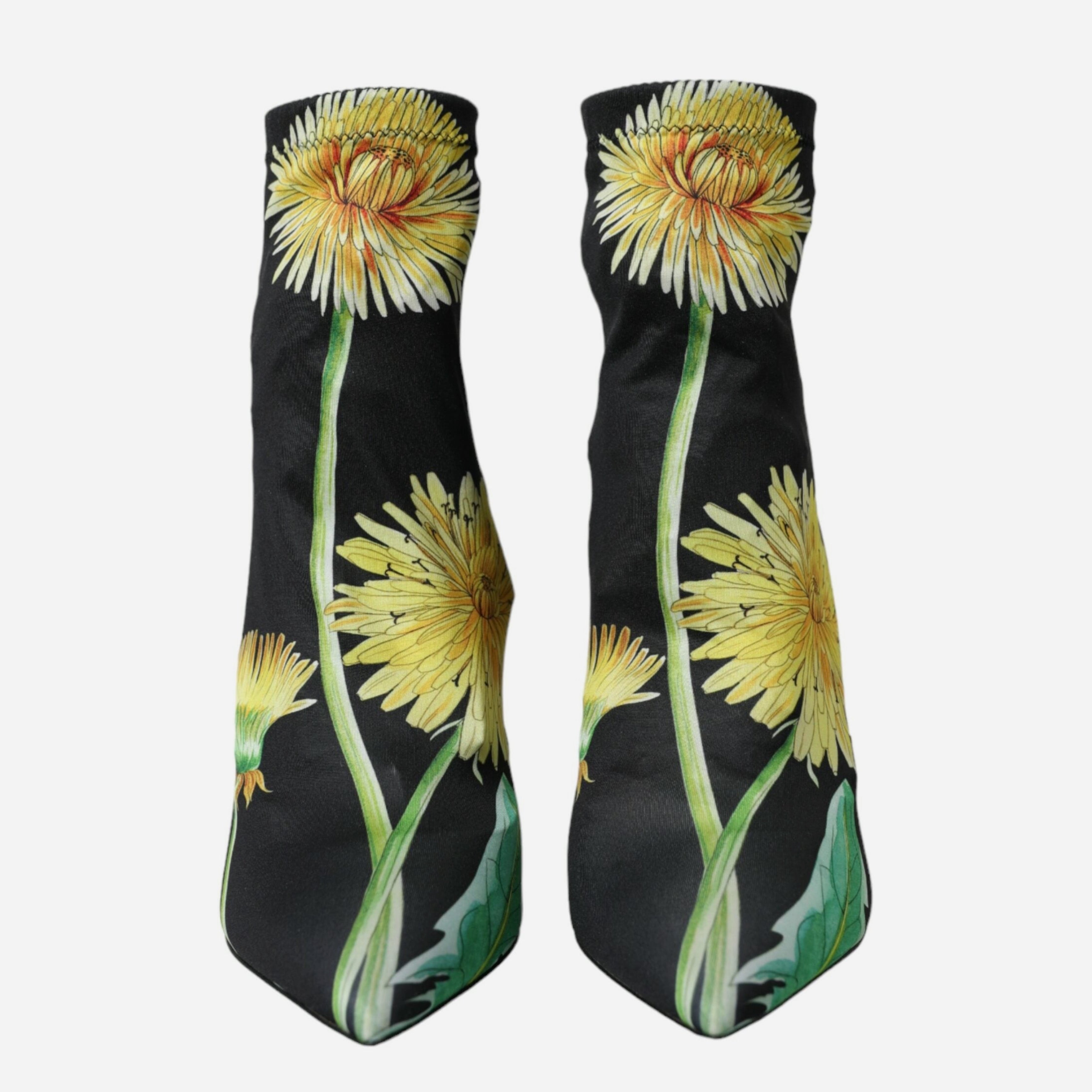 Дамски луксозни боти с чорап в черно с флорални мотиви DOLCE & GABBANA Women’s Luxury Black Floral Jersey Stretch Ankle Boots