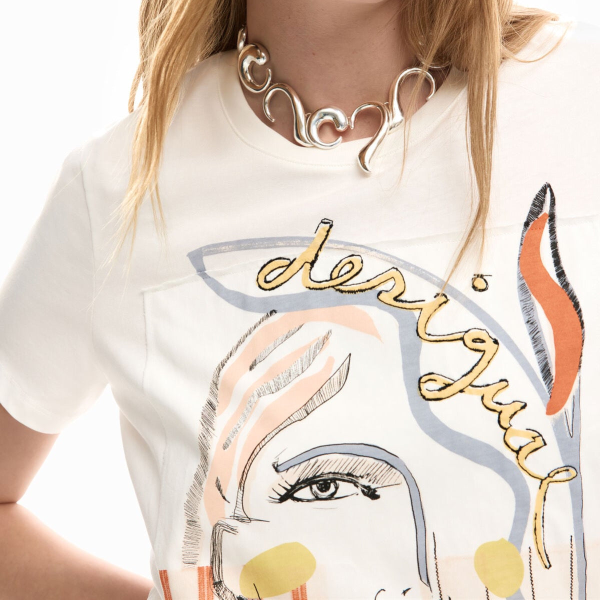 Дамска тениска Desigual women’s t-shirt  26SWTK51 1000 Close-up 