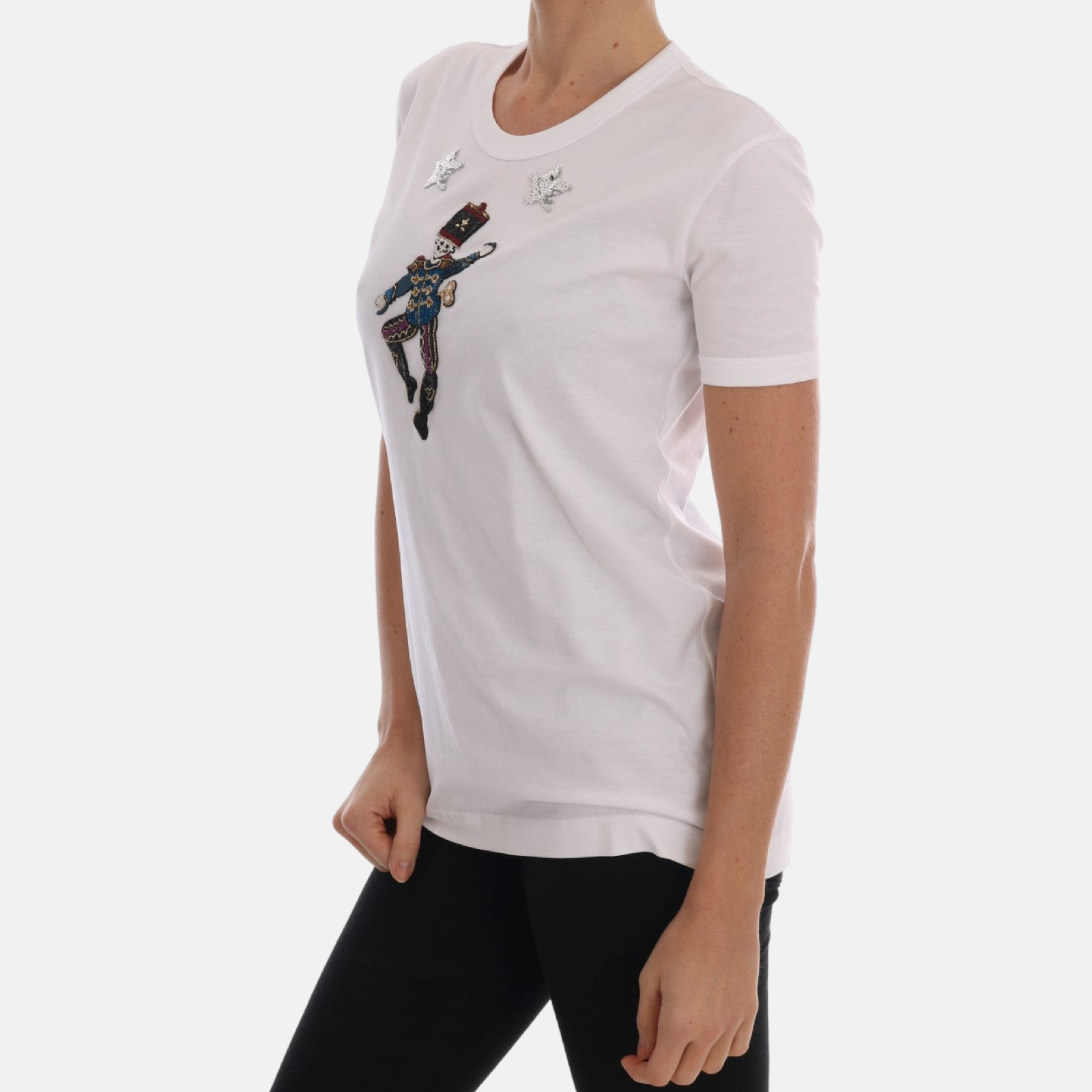 Дамска бяла тениска Dolce & Gabbana Sequined Fairy Tale Women T-Shirt