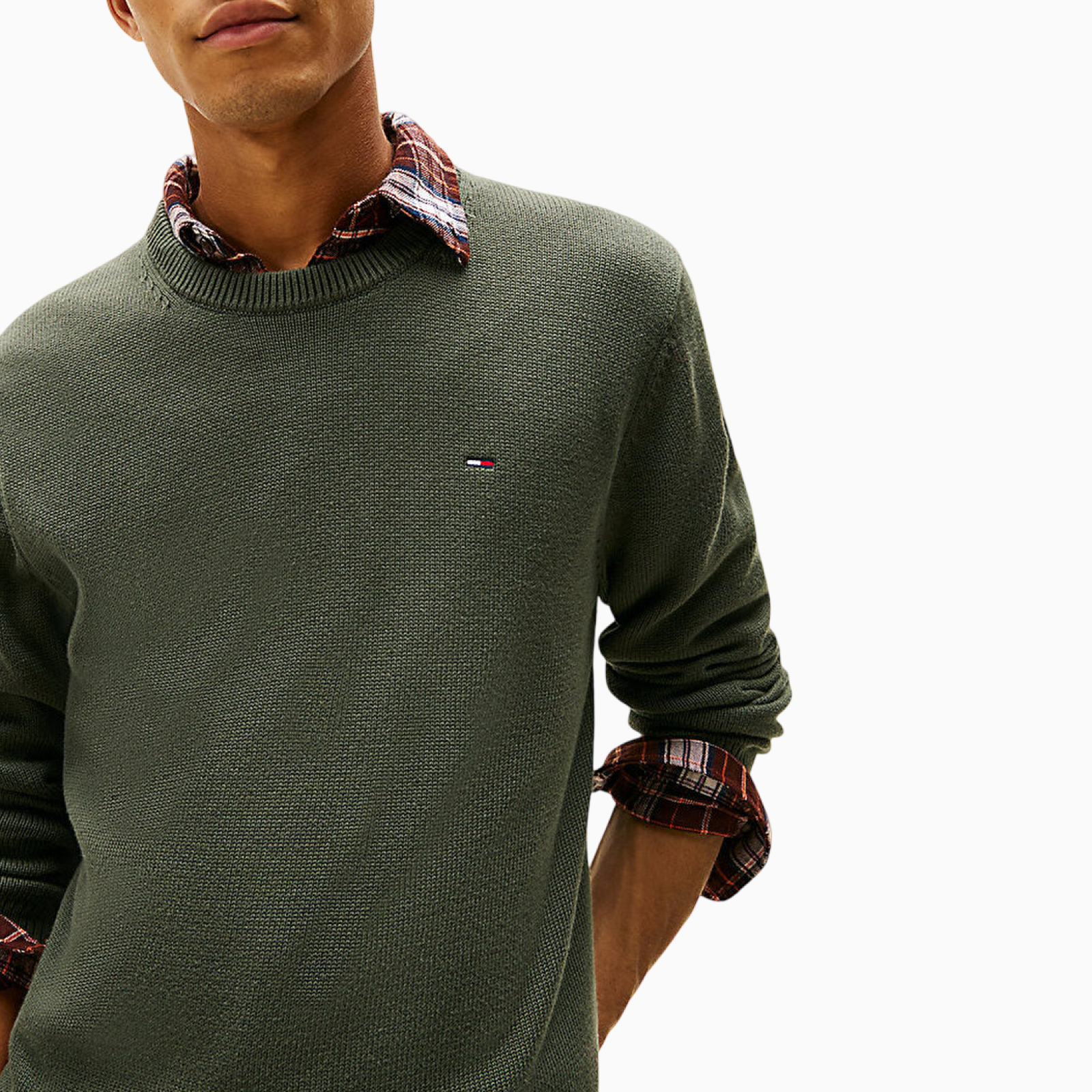 Мъжки зелен пуловер Tommy Hilfiger Jeans Men Sweater DM0DM21787 Close-Up