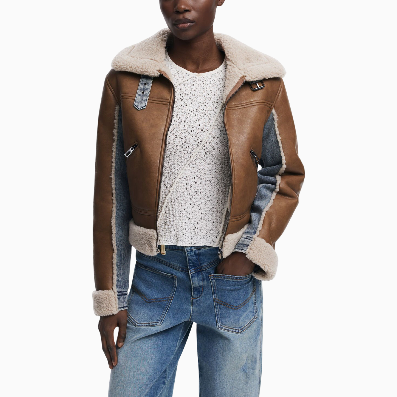Дамско кожено дънково яке Desigual Women Jacket 25WWEW39 Front View