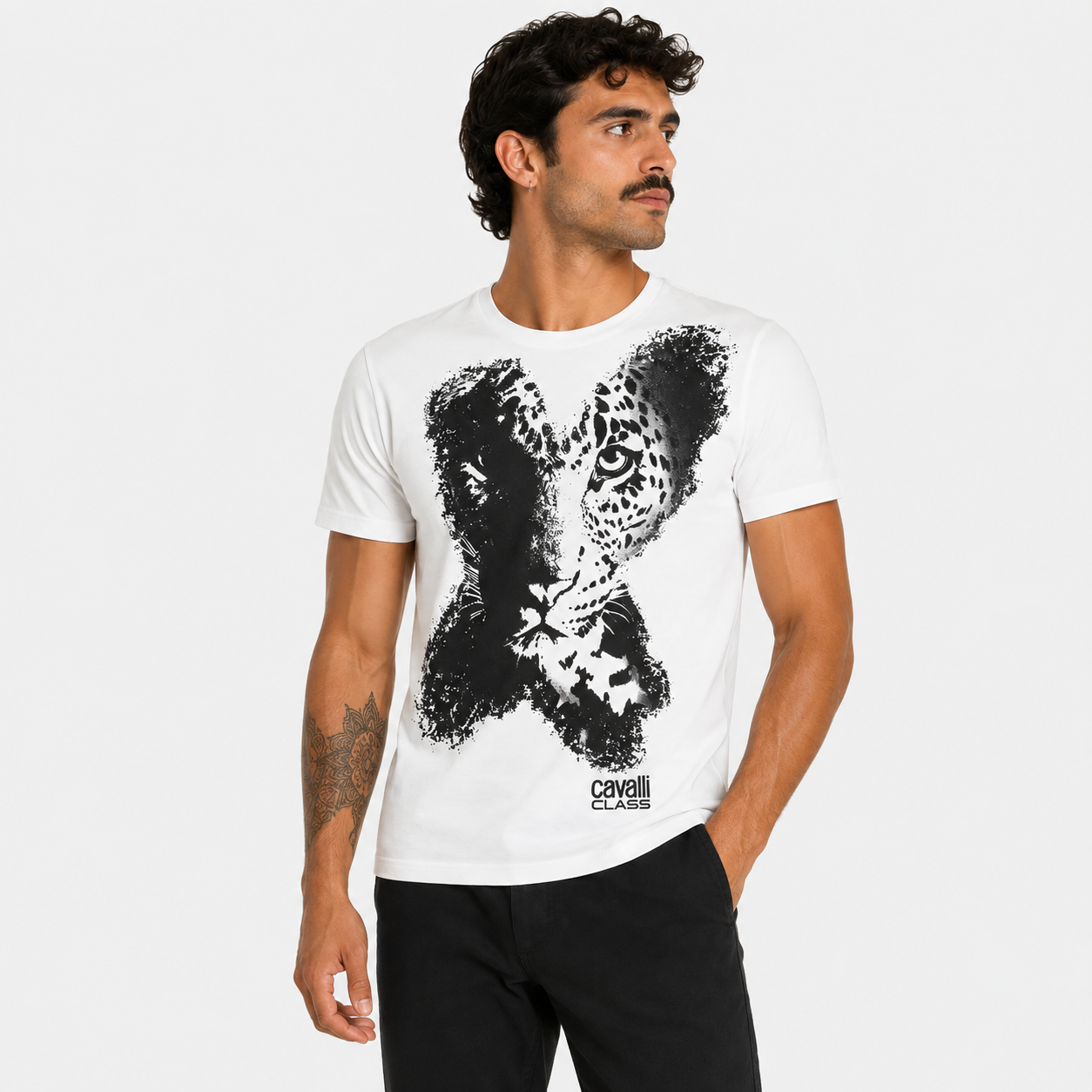 Мъжка бяла тениска Cavalli Class Men T-shirt QXT63AJD060 00053 Front View