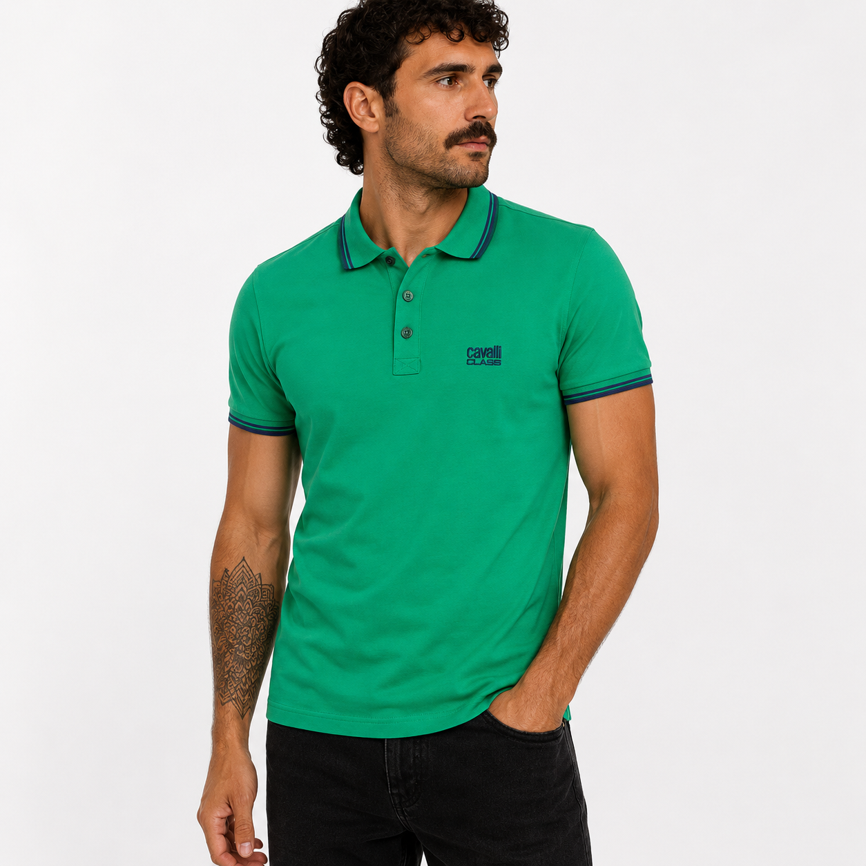 Мъжка зелена поло тениска Cavalli Class Men Polo QXT64YKB002 07334 Front View