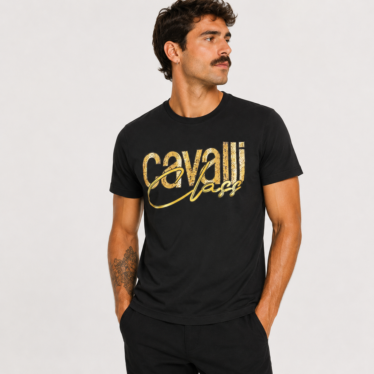 Мъжка черна тениска Cavalli Class Men T-shirt TXT61MJD060 05051 Front View