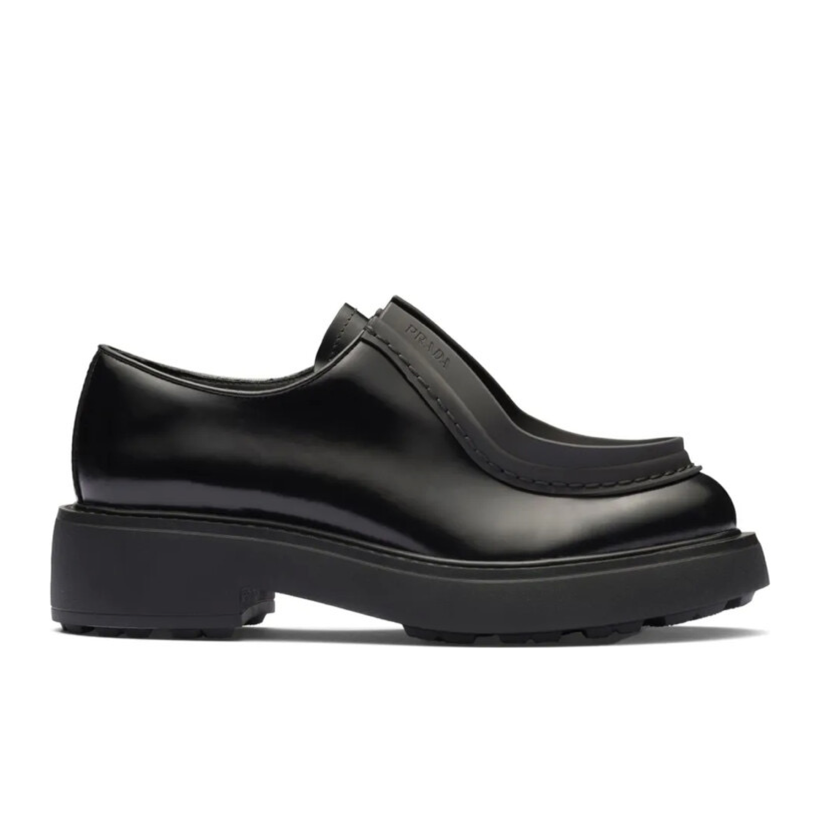 Prada Black Diapason Lace-Up Women Moccasins Lateral View