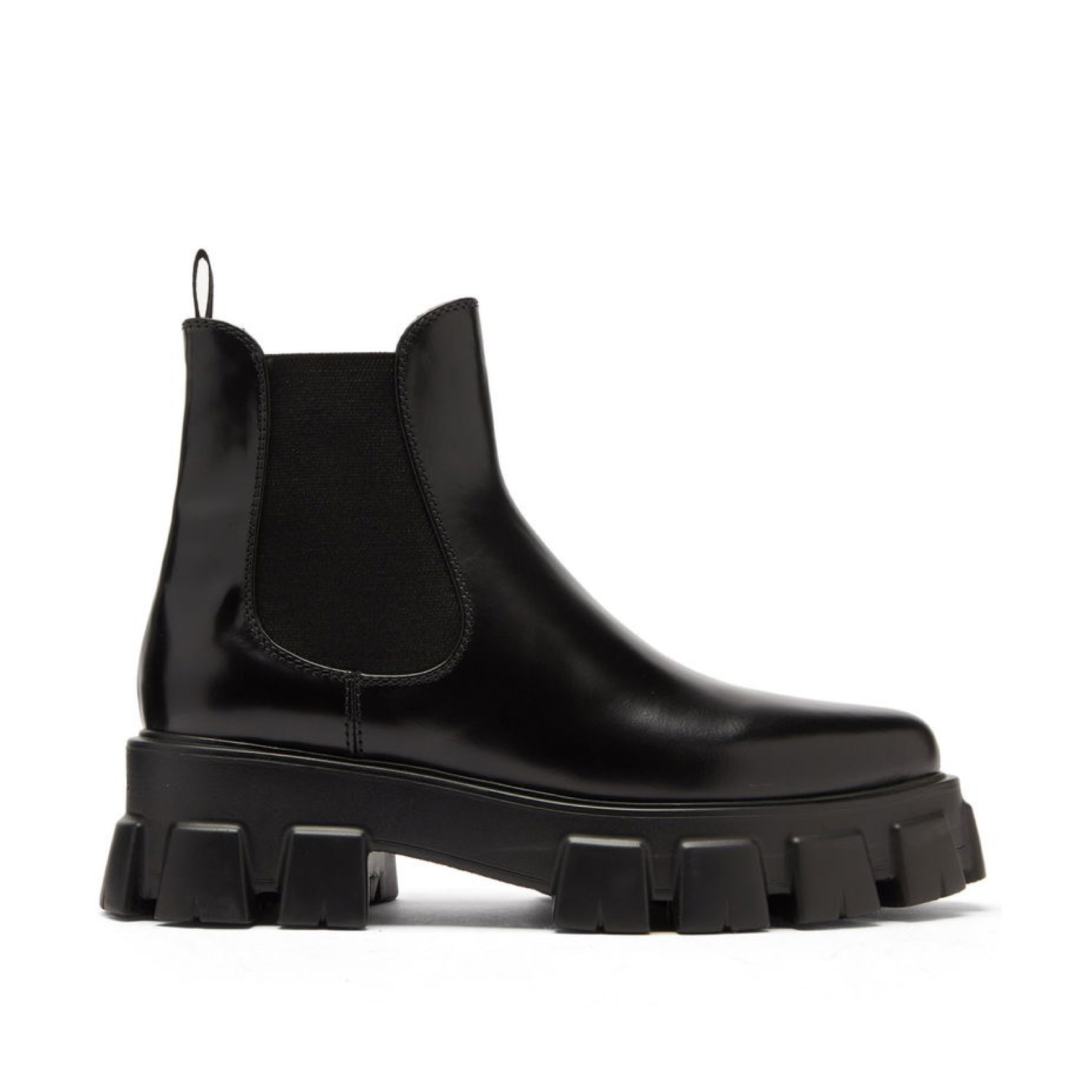 Prada Monolith Leather Ankle Boots Lateral View