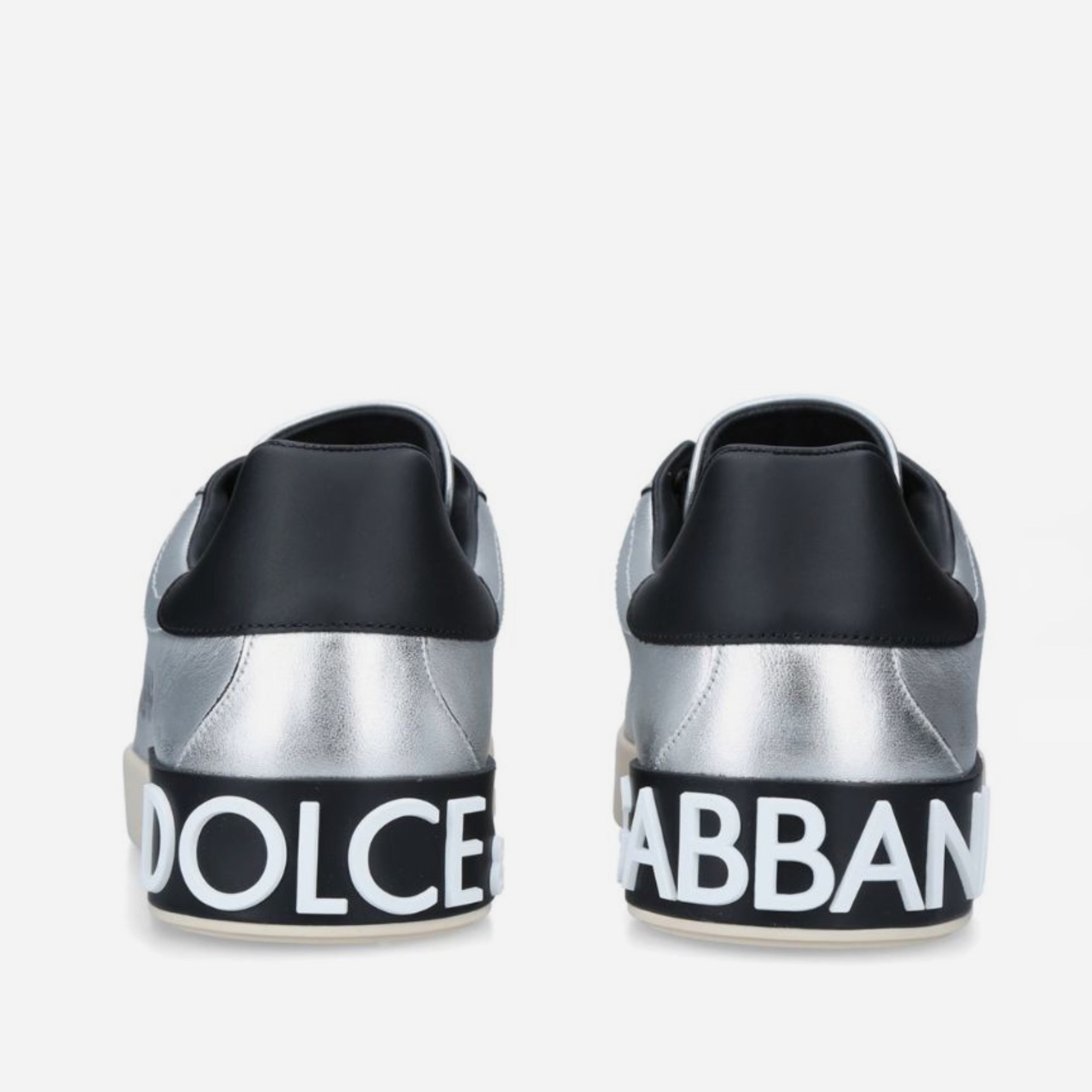 Дамски луксозни кецове от естествена кожа в сребристо Dolce & Gabbana Women’s Silver Portofino Calf Leather Sneakers