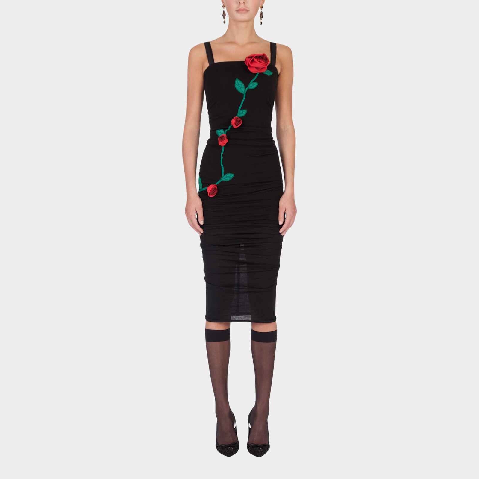 Dolce & Gabbana Wool Sheath Rose Applique Dress Front View