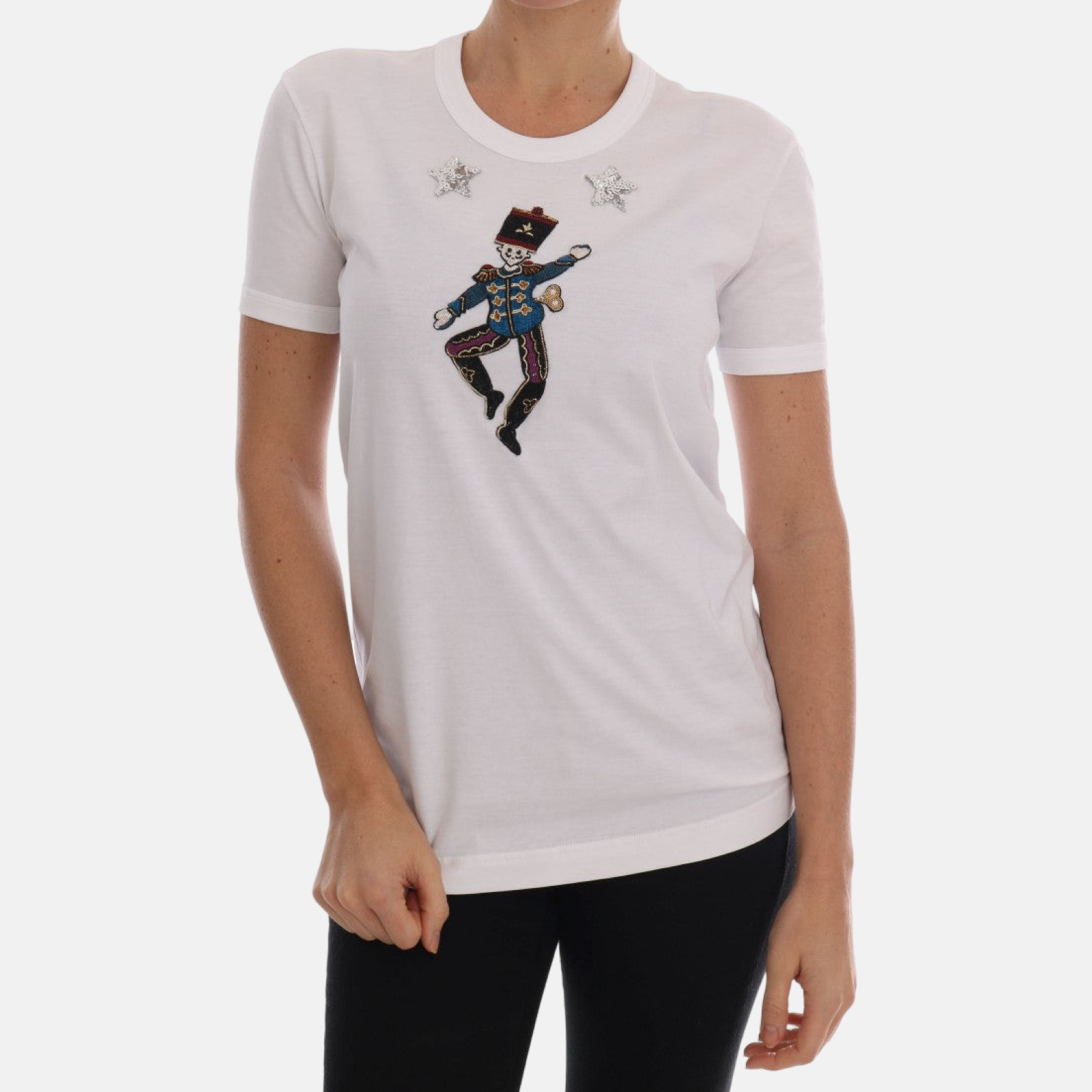 Дамска бяла тениска Dolce & Gabbana Sequined Fairy Tale Women T-Shirt
