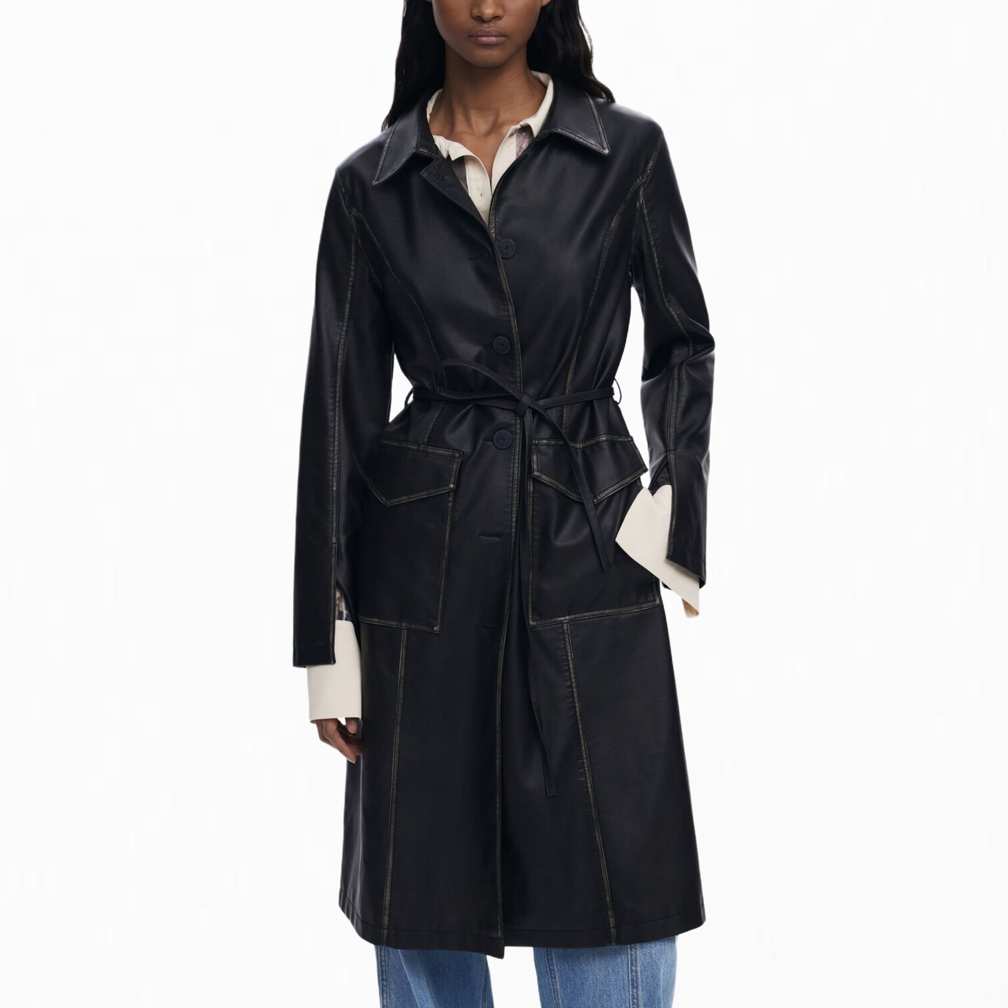 Дамско дълго палто от еко кожа Women’s long coat Desigual 25WWEW332000 Black