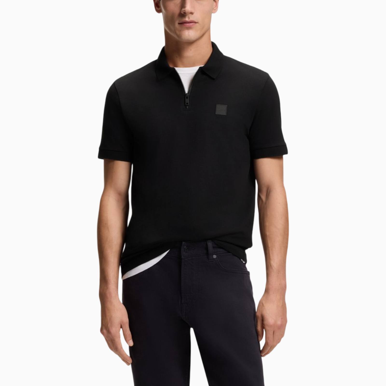 Мъжка черна поло тениска Boss Passerzip Men Polo 50537507 001 Front View