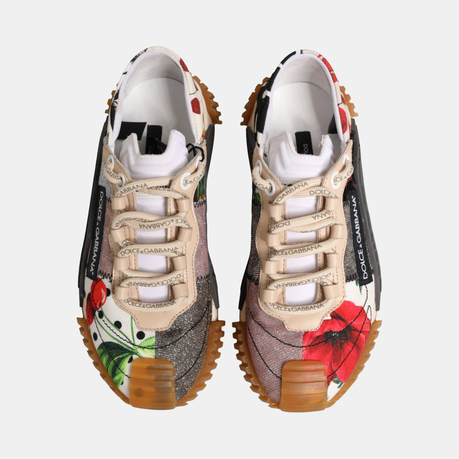 Dolce & Gabbana NS1 Rose & Cherry Floral Women Sneakers CK2234 B9057 8J136 Top View