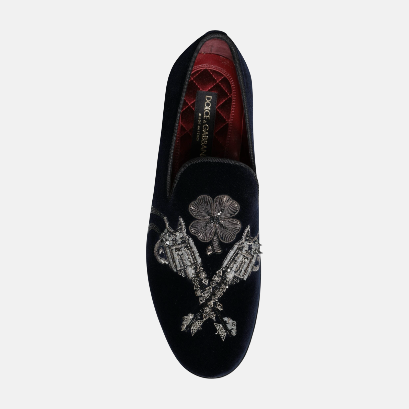 Dolce & Gabbana Black Velvet Floral Gun Men Loafers A50001 AE134 Top View