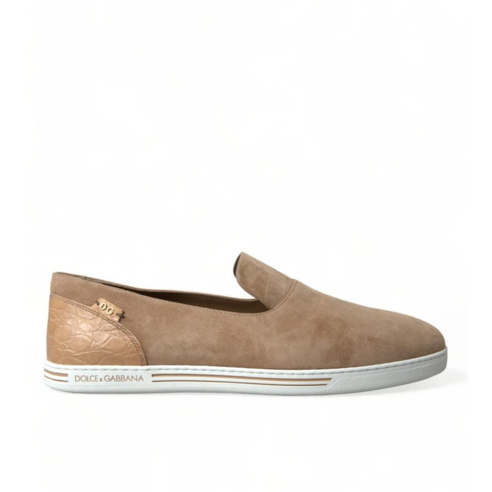 Dolce & Gabbana Beige Suede Caiman Men Loafers Lateral View