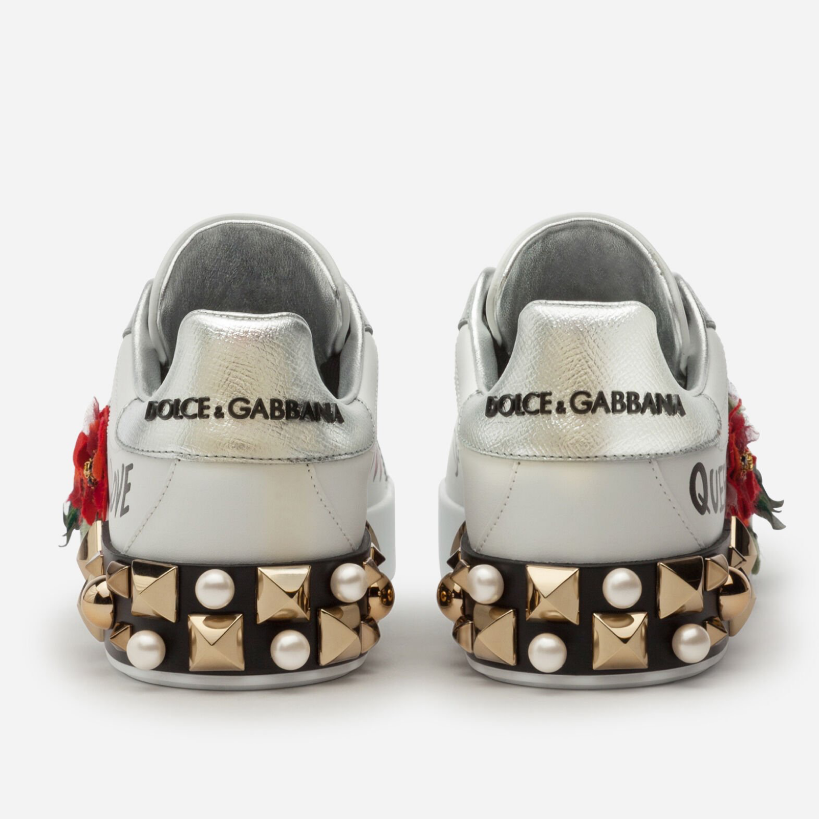 Dolce & Gabbana Portofino Floral Studded Women Sneakers Heel View