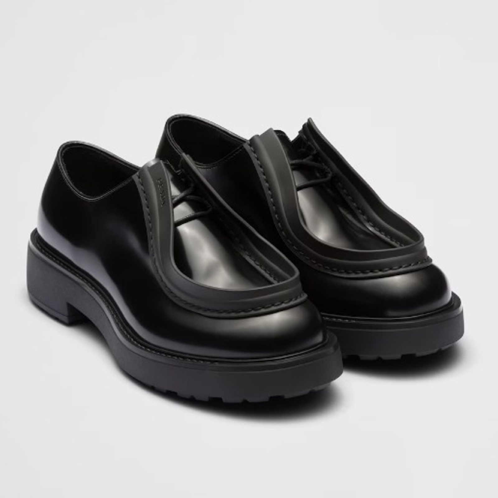 Prada Black Diapason Lace-Up Women Moccasins Front View