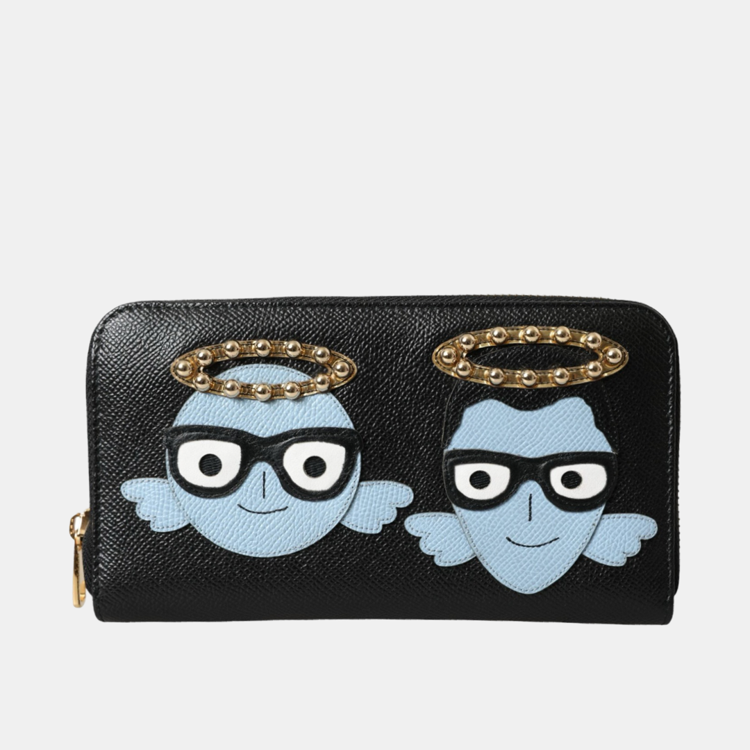 Мъжко клъч портмоне Dolce & Gabbana Black Blue Leather #DGFAMILY Zipper Continental Men Wallet