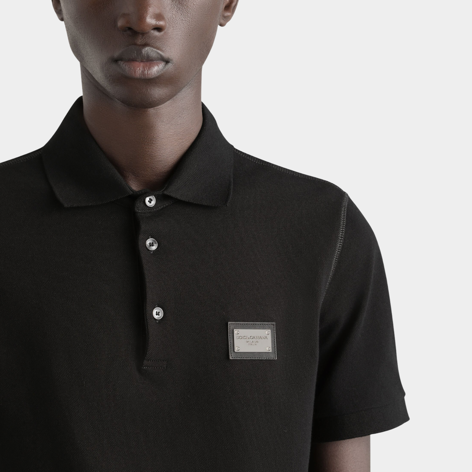 Dolce & Gabbana Black Cotton Polo Shirt G8PL4TG7P1DN0000 Close-Up
